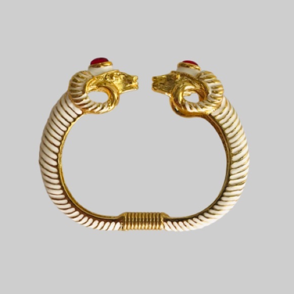 Kenneth Jay Lane enameled Ram Head spring-style Bangle Bracelet - Picture 2 of 8